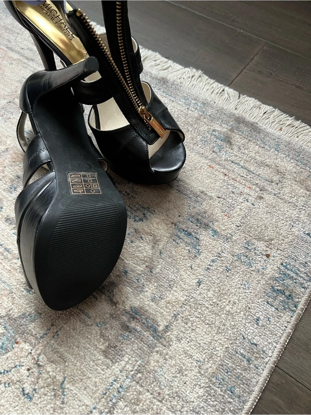 Michael Kors Black Platform Stiletto Sandals with Gold Zipper - NWT